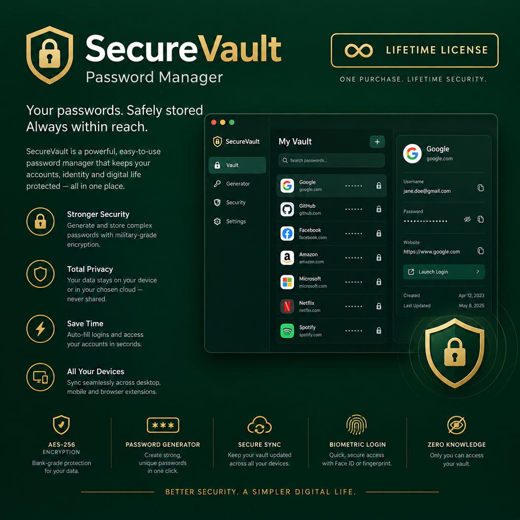 SecureVault Password Manager - Lifetime License