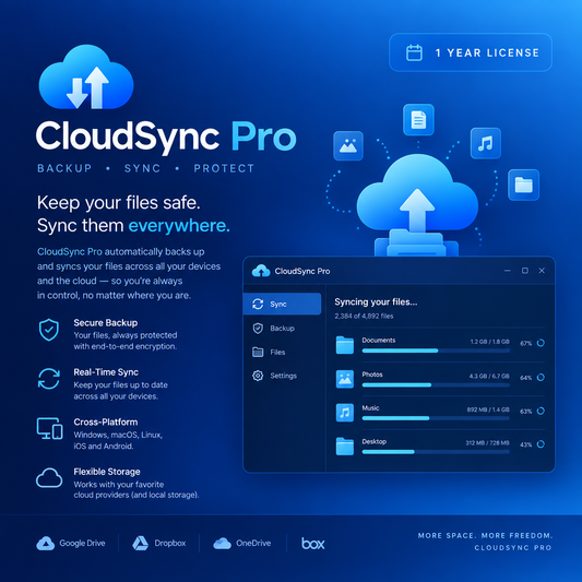 CloudSync Pro - File Backup & Sync Software (1-Year License)