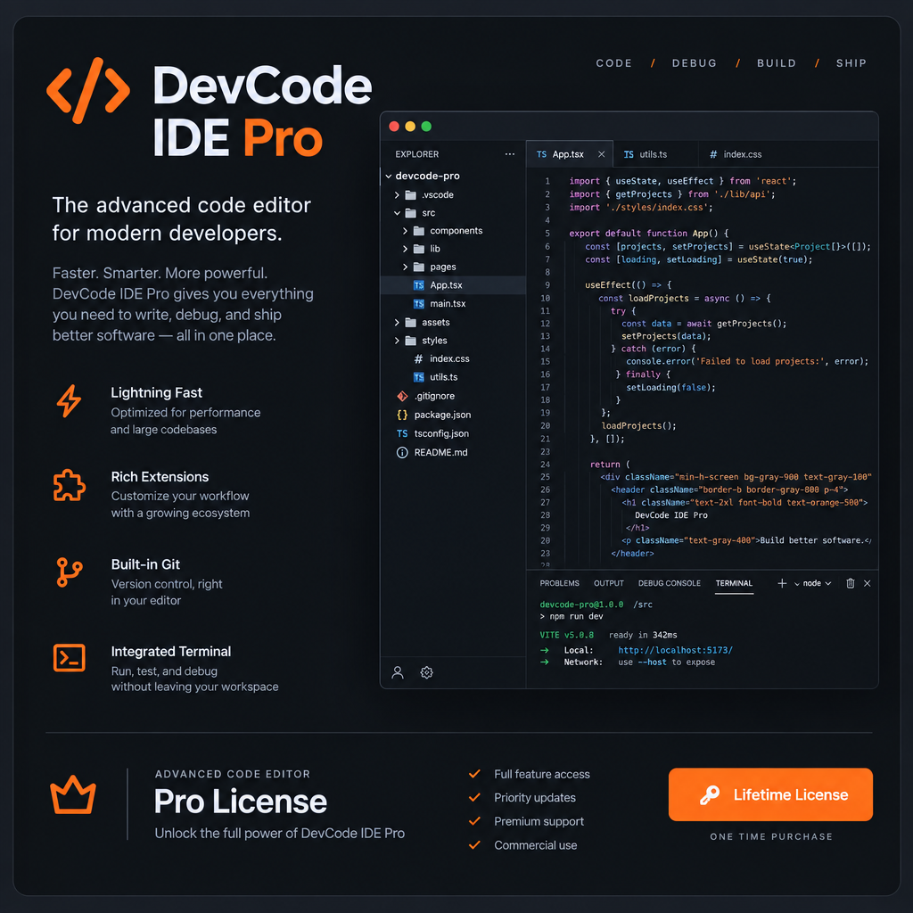 DevCode IDE Pro - Advanced Code Editor License